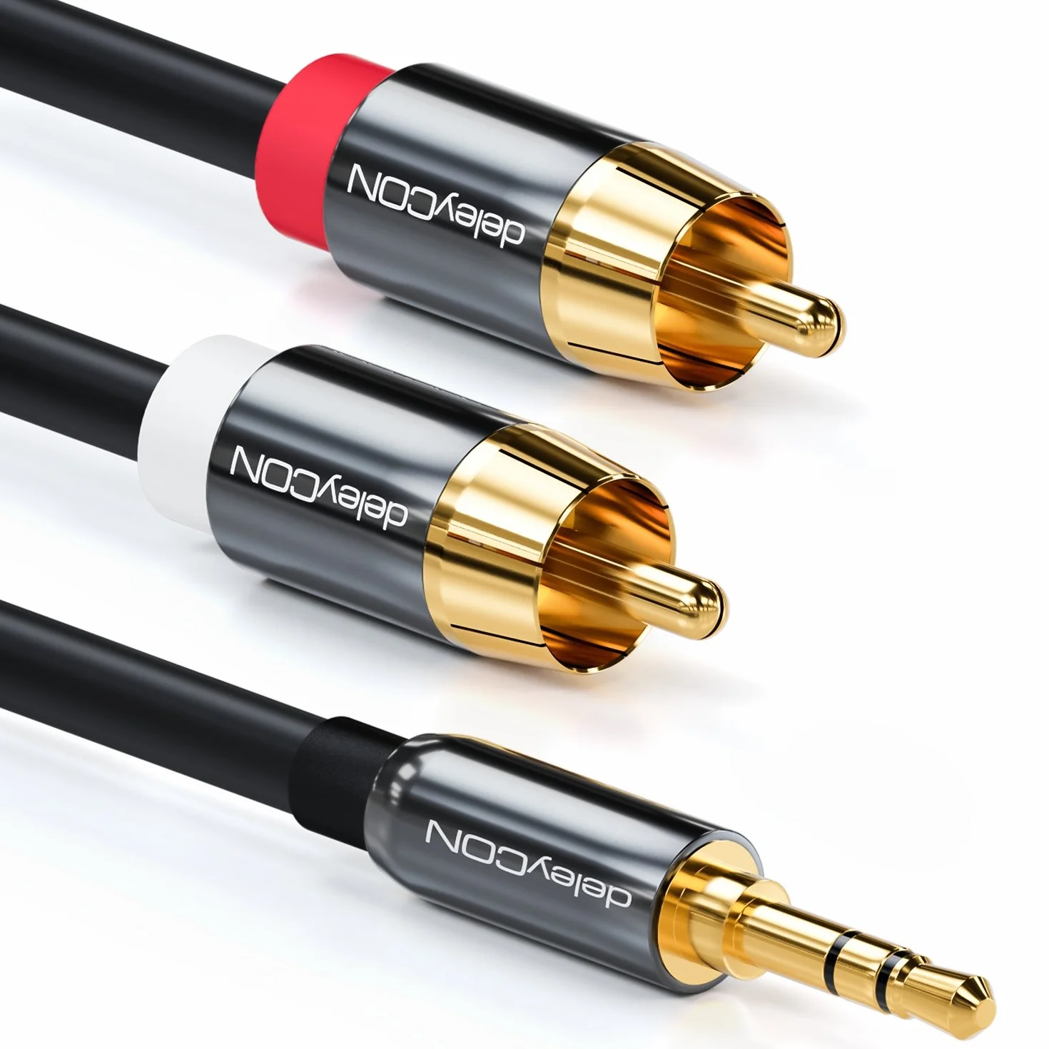 deleyCON 10m câble jack Cinch 3,5mm Jack vers Cinch RCA Stéréo Câble audio 1x prise jack sur 2x fiche RCA Cinch connecteurs métalliques - Noir