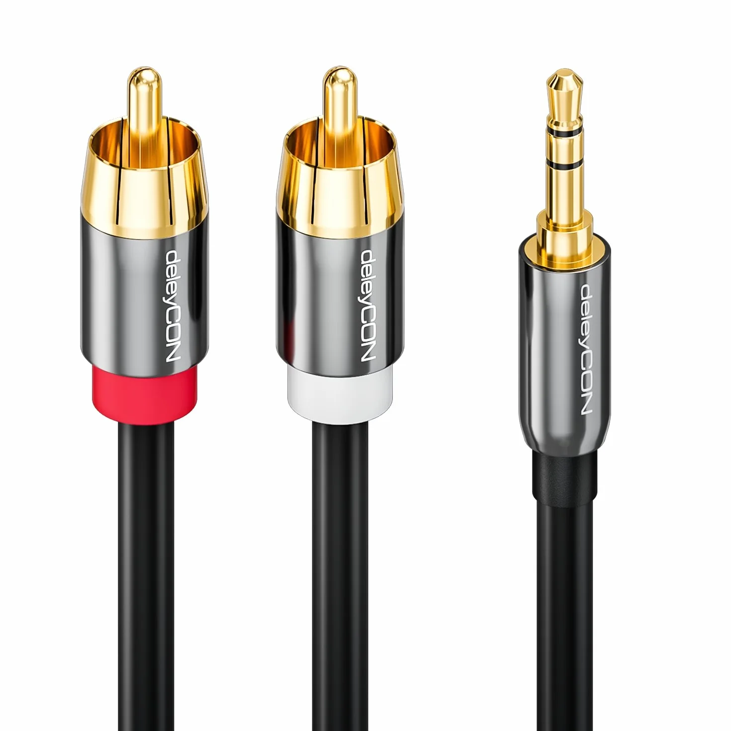 deleyCON 10m câble jack Cinch 3,5mm Jack vers Cinch RCA Stéréo Câble audio 1x prise jack sur 2x fiche RCA Cinch connecteurs métalliques - Noir