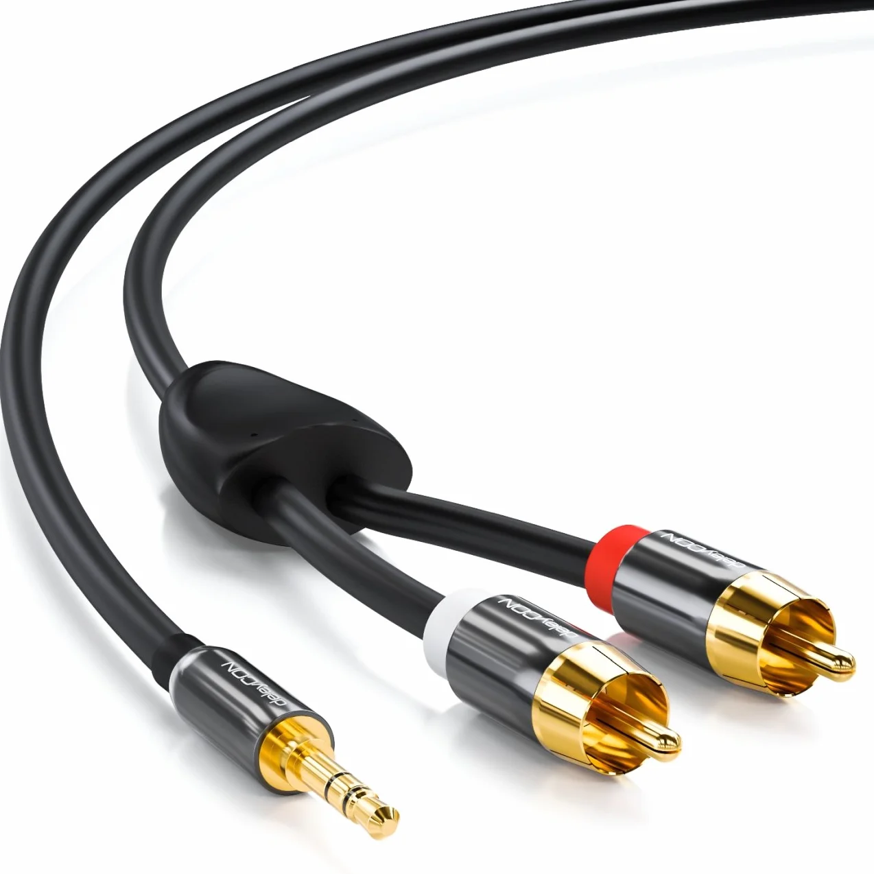 deleyCON 10m câble jack Cinch 3,5mm Jack vers Cinch RCA Stéréo Câble audio 1x prise jack sur 2x fiche RCA Cinch connecteurs métalliques - Noir